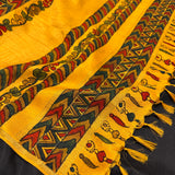 Kalpataru Floral Kalamkari Silk Saree - Black and Yellow