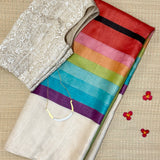 Veena Rainbow Tussar Saree - White