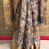 Forest Raga Tussar Kalamkari Saree - Beige