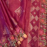 Metallic organza hand embroidered saree
