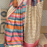 Jhaalar Neapolitan Tussar Silk Saree - Pink and Beige