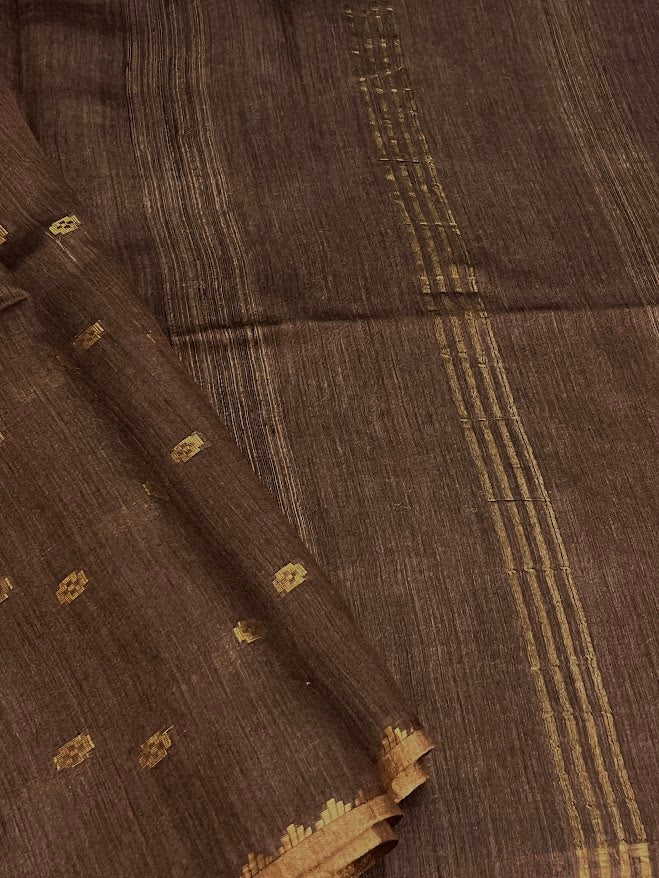 Dipta- brown and gold handwoven silk saree 1