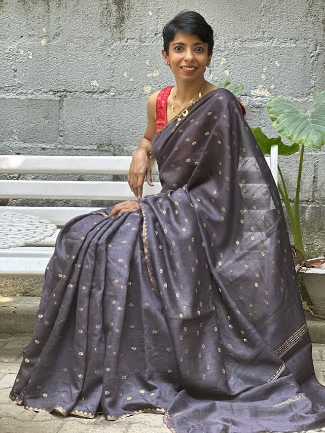 Dipta charcoal gold moonga tussar saree