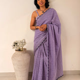 Zephyr Cutwork Embroidered Cotton Saree - Lavender
