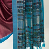 Kalpataru Floral Kalamkari Silk Saree - Maroon and Blue