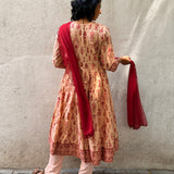 Peach Floral Cotton Kalidar Set