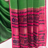 Kalpataru Raindrop Kalamkari Silk Saree - Green and Pink