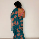Fiza Leaf Chiffon Saree - Coral