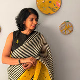 Tuhina Stripes Print Play Organza Saree - Yellow
