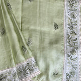 Tussar chikanwork saree