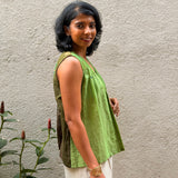Kaleidoscope Mosaic Sleeveless Kanchi Cotton Top - Green
