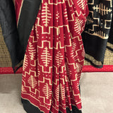Handwoven Ikat Silk Saree - Vermilion