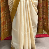 Temple Bordered Tussar Silk Saree - Yellow