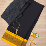 Mishrita Peacock Border Chiffon Saree - Black & Yellow