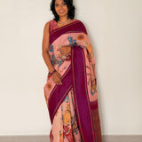 Kalpataru Kamadhenu Kalamkari Silk Saree - Peach