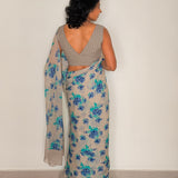 Fiza Sprig Chiffon Saree - Teal