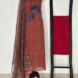 Monstera Unstitched Kota Kurta Set - Brick