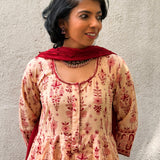Peach Floral Cotton Kalidar Set