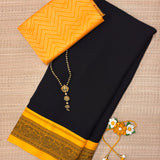 Mishrita Peacock Border Chiffon Saree - Black & Yellow