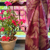 Nisha Foliage Organza Saree - Wine
