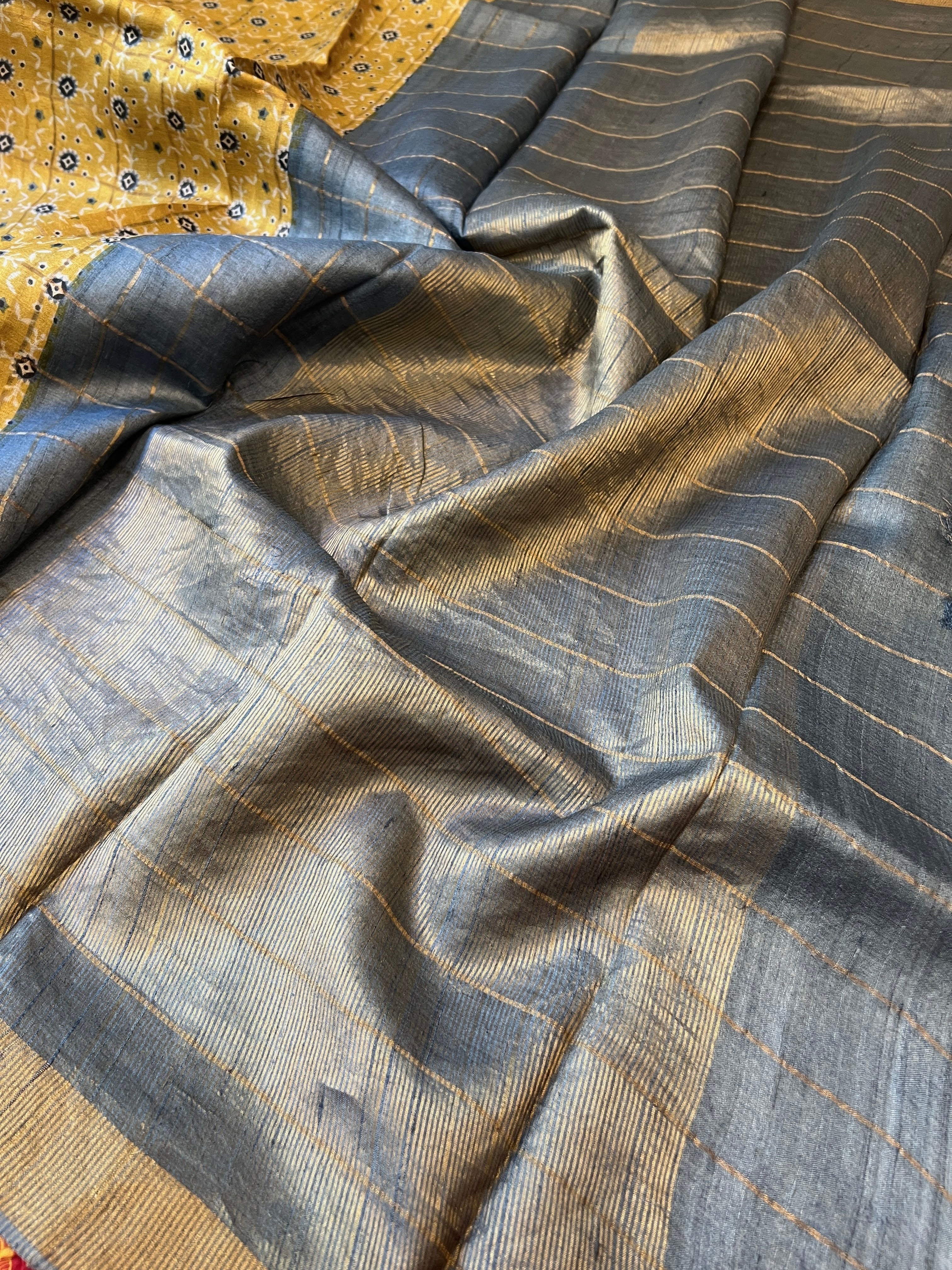 Maya tile printed tussar saree