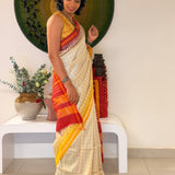 Tissue Woven Ikat Silk Saree - Beige