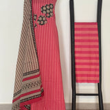 Monstera Unstitched Cotton Kurta Set - Pink