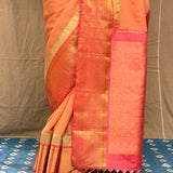 Mishrita Ornamental Border Chiffon Saree - Peach and Beige