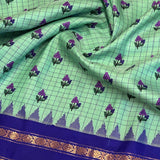 Floral Handprinted Gadwal Silk Saree – Turquoise