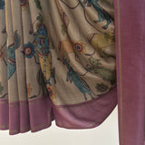 Kalpataru Kamadhenu Kalamkari Silk Saree - Mocha