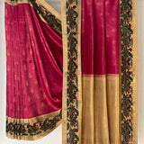 Kalpataru Border Kalamkari Silk Saree - Pink
