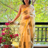 Nisha Floral Organza Saree - Yellow