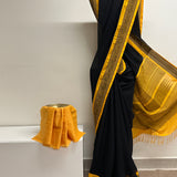 Mishrita Peacock Border Chiffon Saree - Black & Yellow