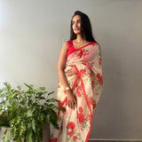 Nisha Bloom Organza Saree - Beige