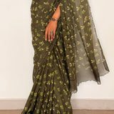 Fiza Petal Chiffon Saree - Olive