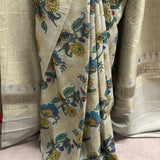 Kalpataru Vines Hand Painted Kalamkari Silk Saree - Green