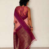 Kalpataru Kamadhenu Kalamkari Silk Saree - Peach