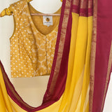 Mishrita Twin Border Chiffon Saree - Yellow, Maroon and Grey