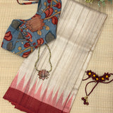 Temple Bordered Tussar Silk Saree - Red