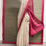 Temple Bordered Tussar Silk Saree - Red