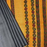 Kalpataru Stripes Kalamkari Silk Saree - Grey