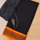 Mishrita Peacock Border Chiffon Saree - Black & Mustard