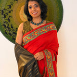 Mila Ajrakh Noir Kanchipuram Silk Saree - Red