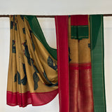 Kalpataru Parakeets Kalamkari Silk Saree - Mustard