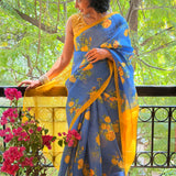 Nisha Bloom Organza Saree - Blue