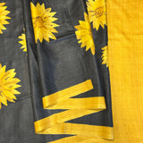 Veena Sunflower Tussar Saree - Black and Yellow
