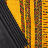 Kalpataru Floral Kalamkari Silk Saree - Black and Yellow