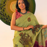 Kalpataru Ganesha Kalamkari Silk Saree - Green