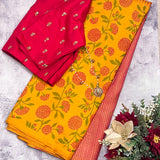 Mila colour block printed kanchipuram silk saree