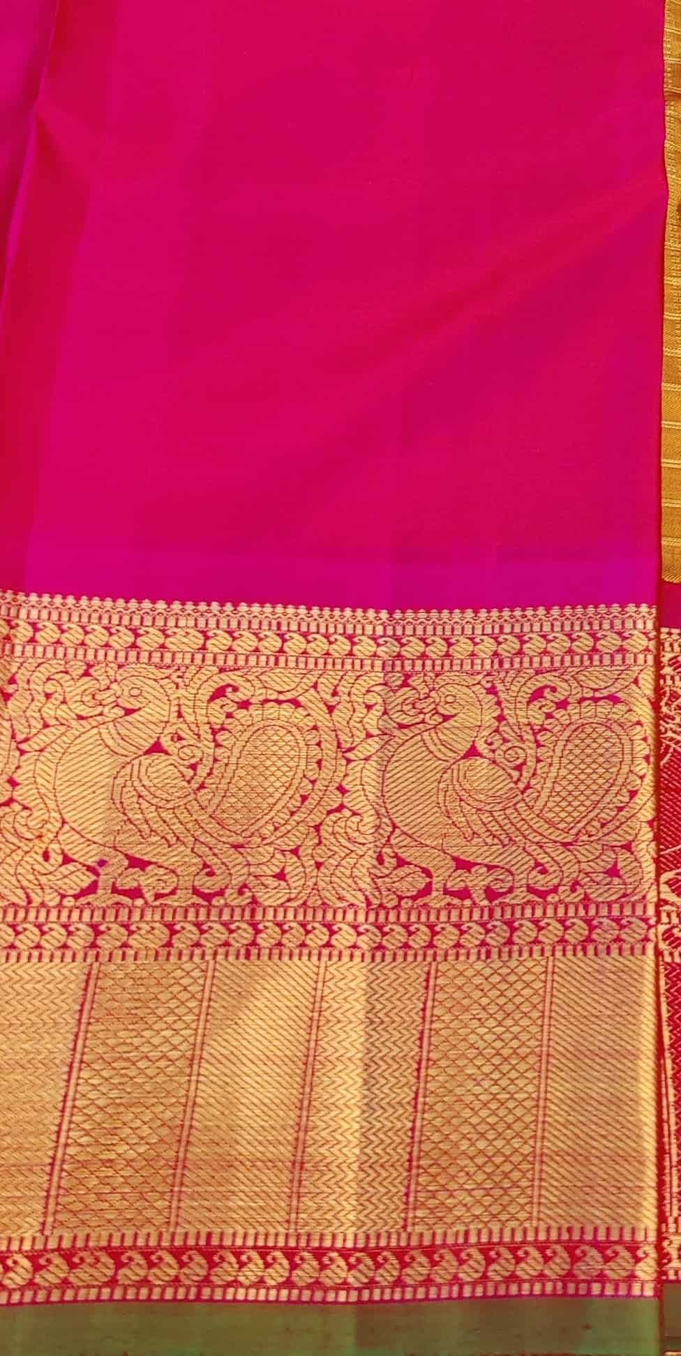 Golden-mustard-and-rani-pink-handwoven-Kanchipuram-silk-saree-with-zari-checks-and-border-1.jpg